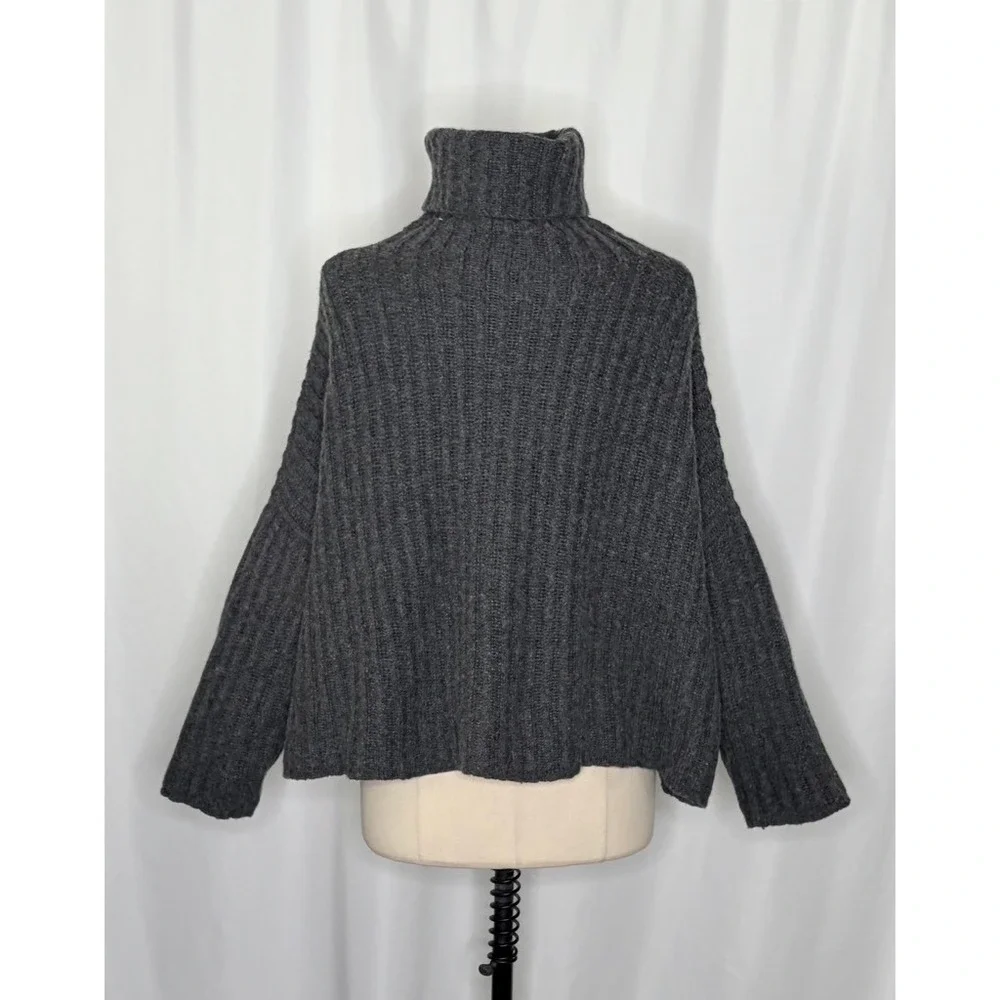 7115 BY SZEKI Dark Grey Turtleneck Sweater Merino Wool Boxy Oversized Small‎ - Picture 9 of 14